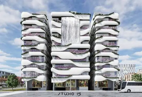 Waterfall Towers layered façade, Lahore